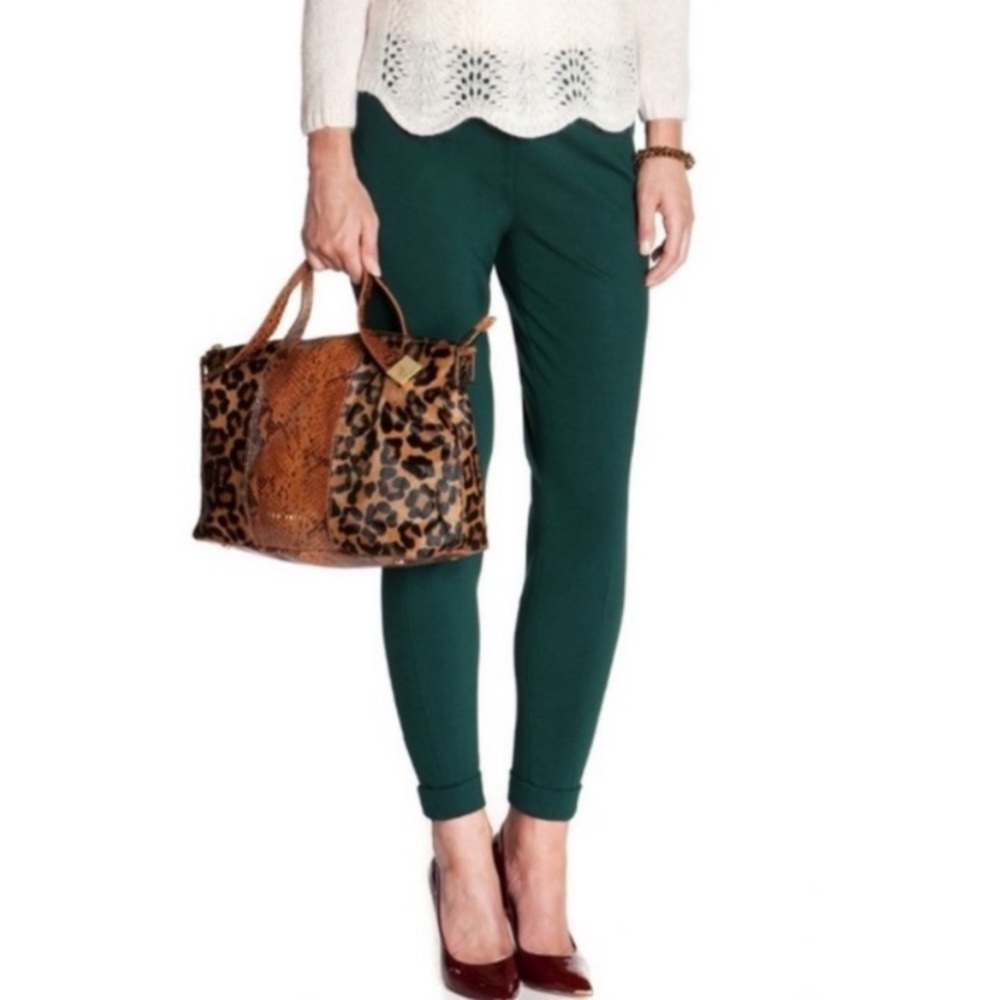 Ted Baker London emerald green trousers top stitch detail cuffed leg size 2